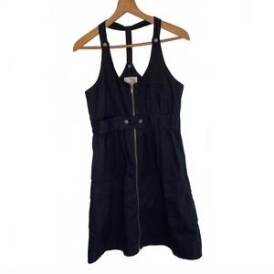 Splitz Black 90s Style Cotton Zip Up Overall Dress With Pockets US Small.